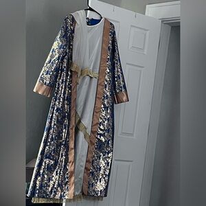 Queen Esther history costume Purim Elegant Blue and Gold and white Floral dress